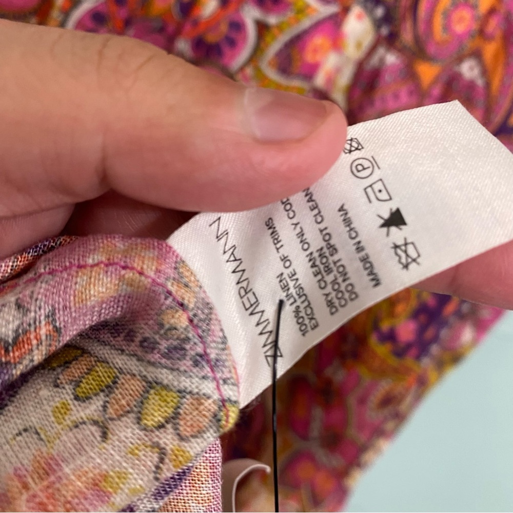 Zimmermann Fiesta Ruffle Midi Dress Size 8 Paisley Floral Linen Purple Pink - Picture 6 of 9